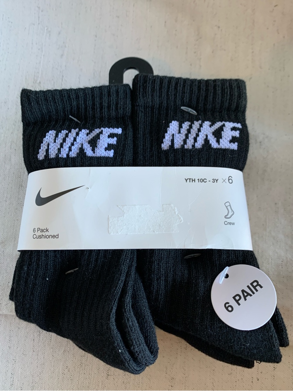 Nike Black Crew Socks with White Logo - 6 Pack